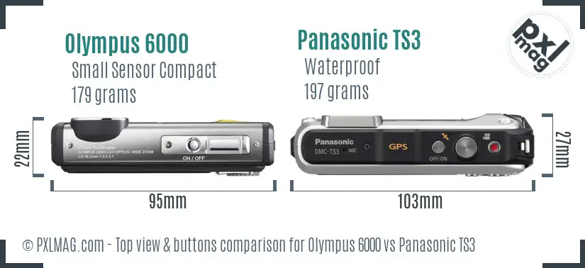 Olympus 6000 vs Panasonic TS3 top view buttons comparison