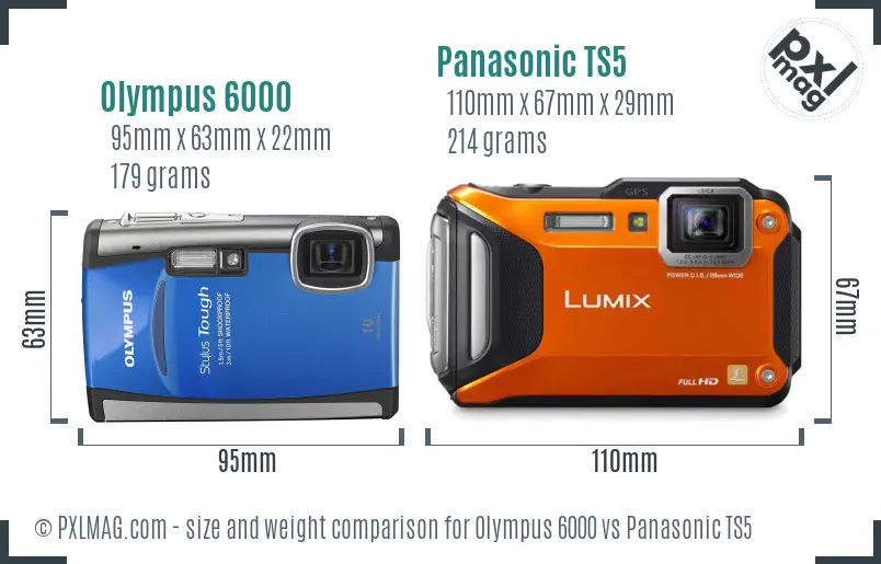 Olympus 6000 vs Panasonic TS5 size comparison