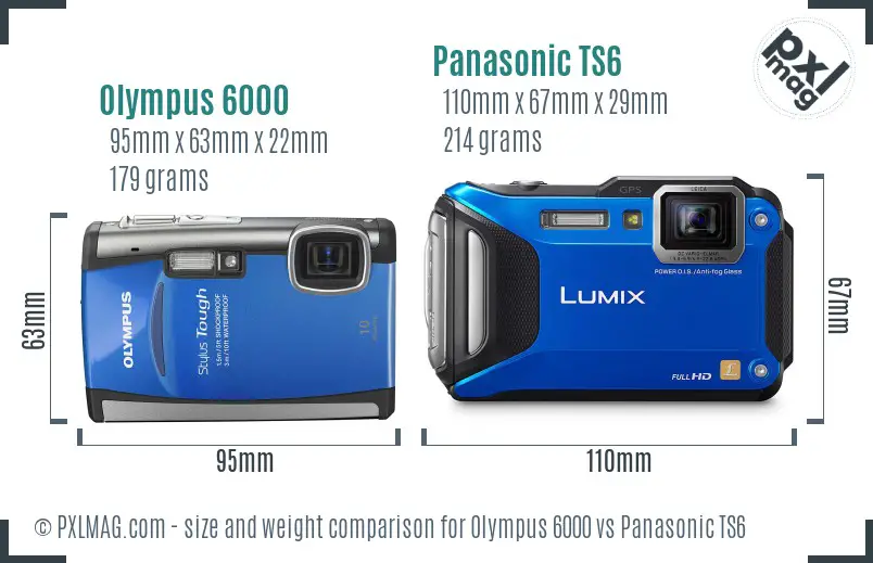 Olympus 6000 vs Panasonic TS6 size comparison