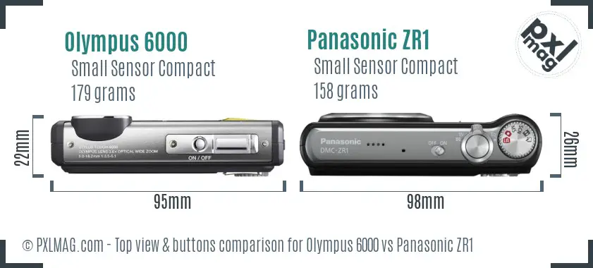 Olympus 6000 vs Panasonic ZR1 top view buttons comparison