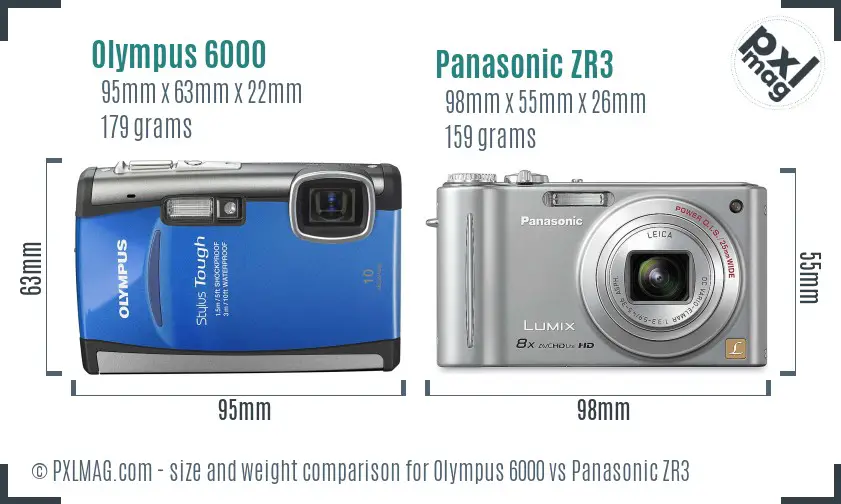 Olympus 6000 vs Panasonic ZR3 size comparison