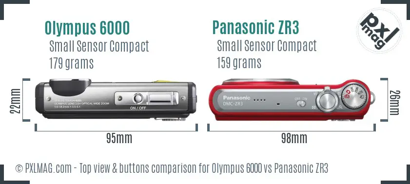 Olympus 6000 vs Panasonic ZR3 top view buttons comparison