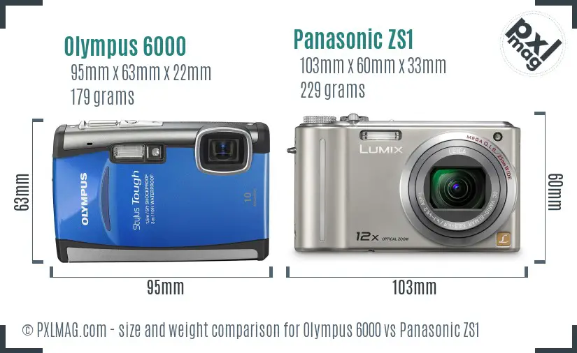 Olympus 6000 vs Panasonic ZS1 size comparison