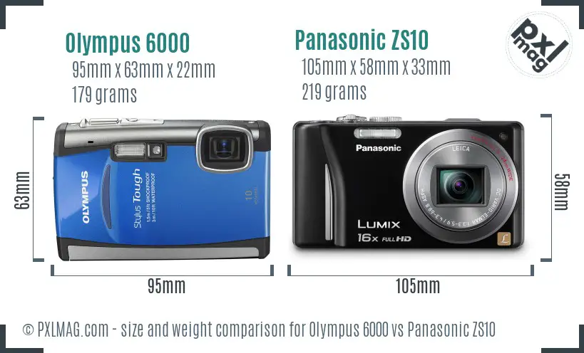 Olympus 6000 vs Panasonic ZS10 size comparison