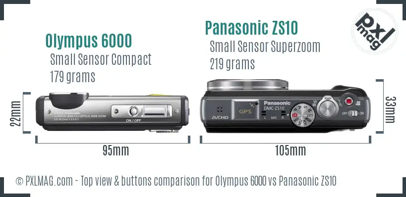 Olympus 6000 vs Panasonic ZS10 top view buttons comparison