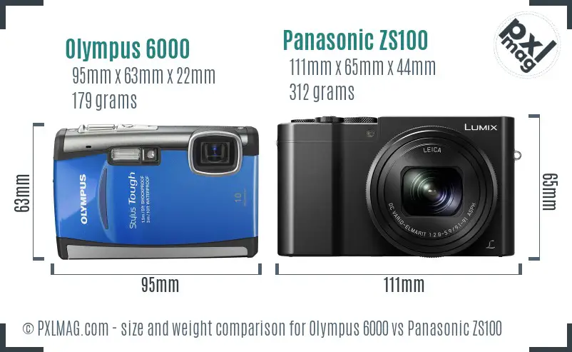 Olympus 6000 vs Panasonic ZS100 size comparison