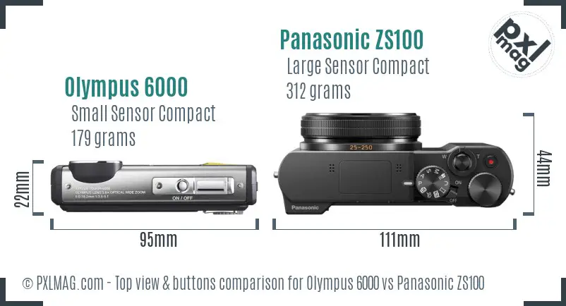 Olympus 6000 vs Panasonic ZS100 top view buttons comparison