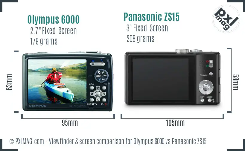 Olympus 6000 vs Panasonic ZS15 Screen and Viewfinder comparison