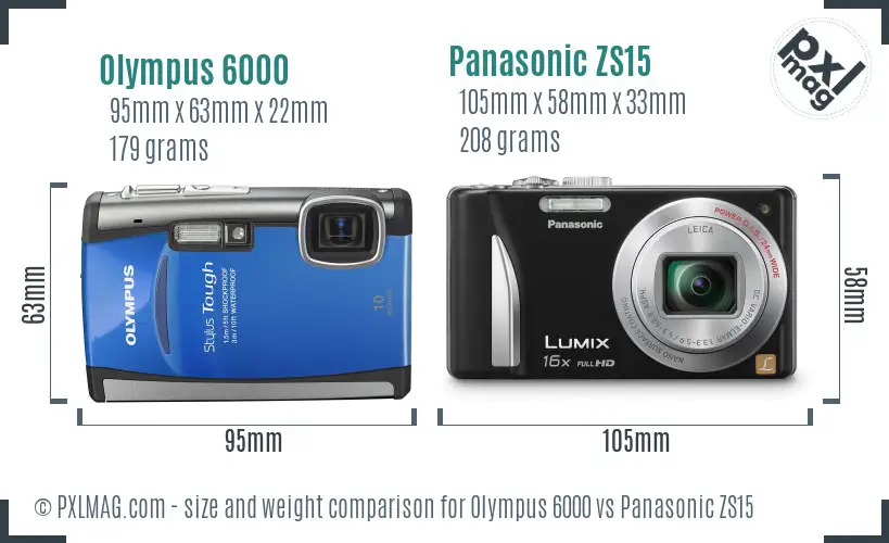 Olympus 6000 vs Panasonic ZS15 size comparison