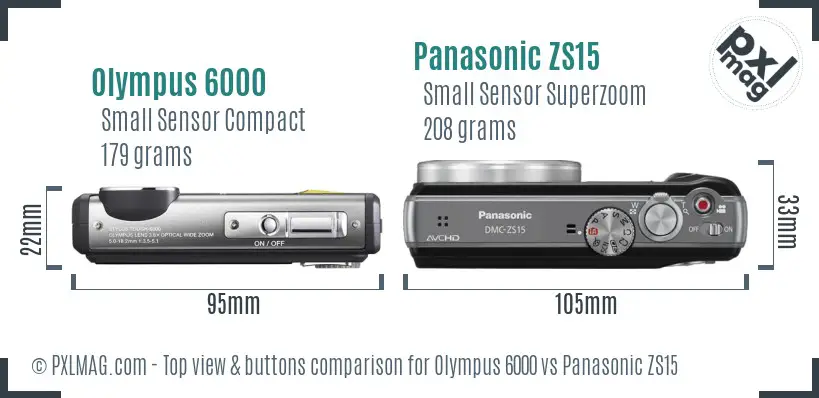 Olympus 6000 vs Panasonic ZS15 top view buttons comparison