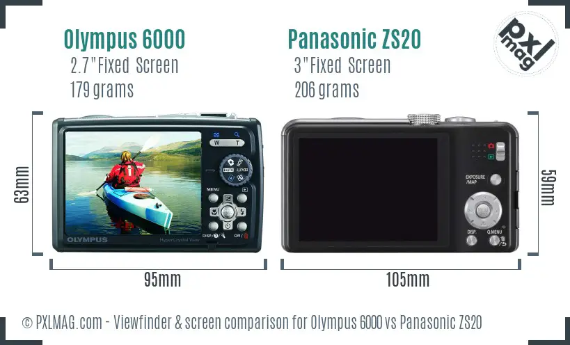 Olympus 6000 vs Panasonic ZS20 Screen and Viewfinder comparison