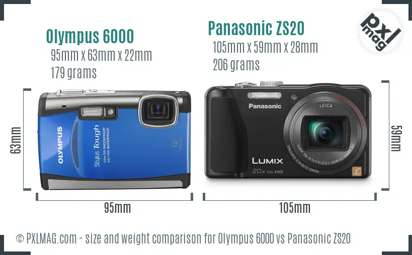 Olympus 6000 vs Panasonic ZS20 size comparison