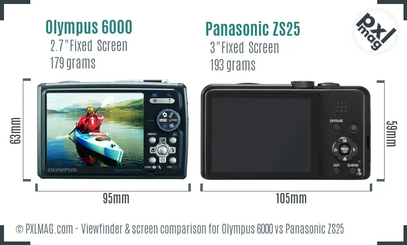 Olympus 6000 vs Panasonic ZS25 Screen and Viewfinder comparison