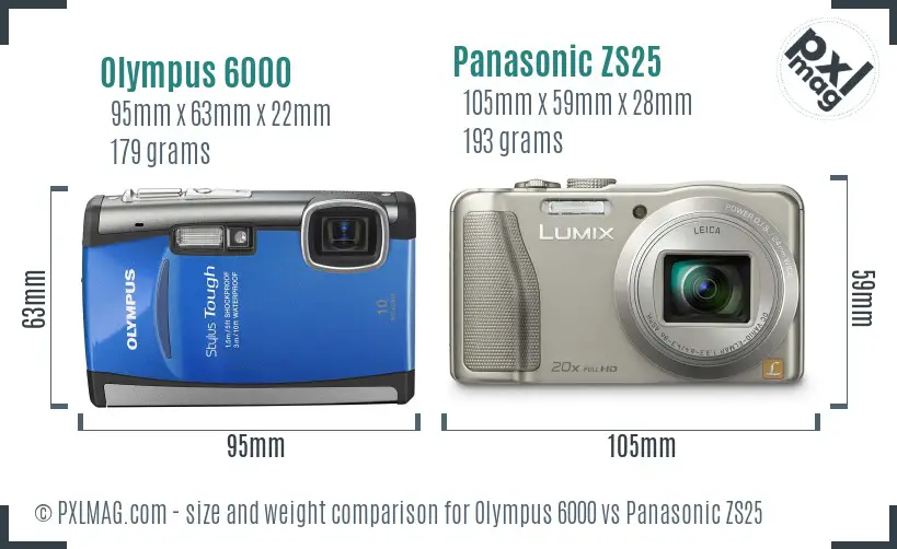 Olympus 6000 vs Panasonic ZS25 size comparison