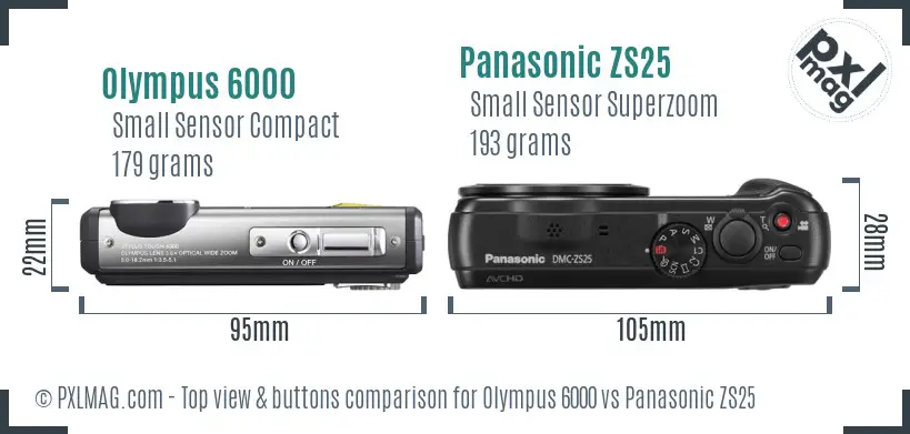 Olympus 6000 vs Panasonic ZS25 top view buttons comparison