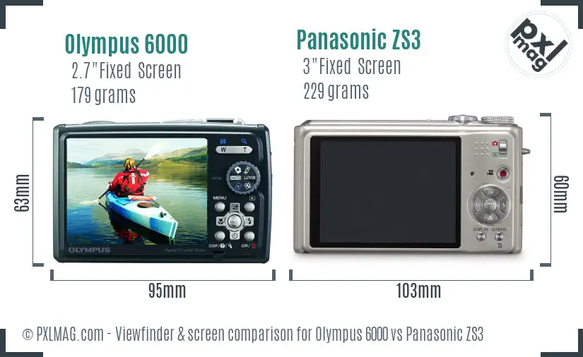Olympus 6000 vs Panasonic ZS3 Screen and Viewfinder comparison