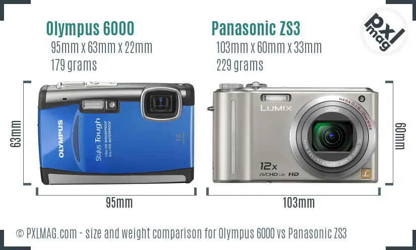 Olympus 6000 vs Panasonic ZS3 size comparison
