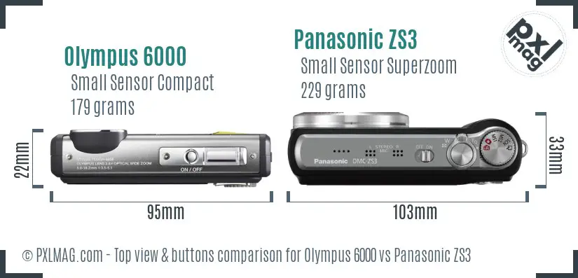 Olympus 6000 vs Panasonic ZS3 top view buttons comparison