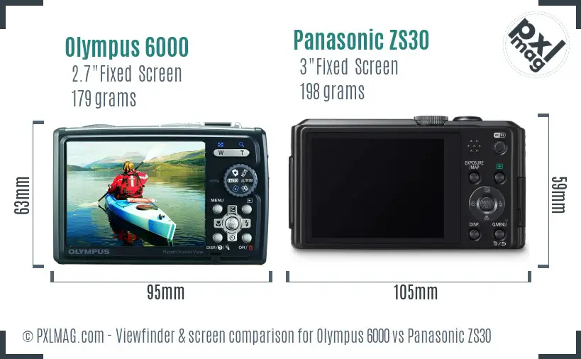 Olympus 6000 vs Panasonic ZS30 Screen and Viewfinder comparison