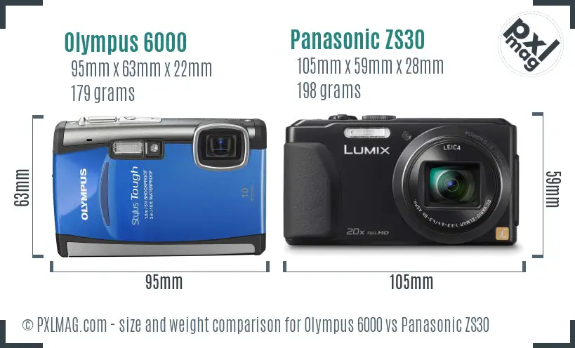 Olympus 6000 vs Panasonic ZS30 size comparison