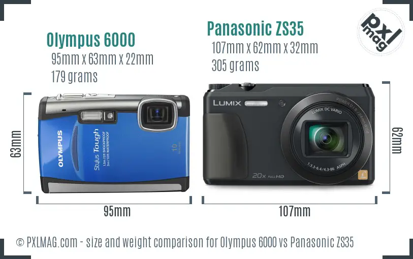 Olympus 6000 vs Panasonic ZS35 size comparison