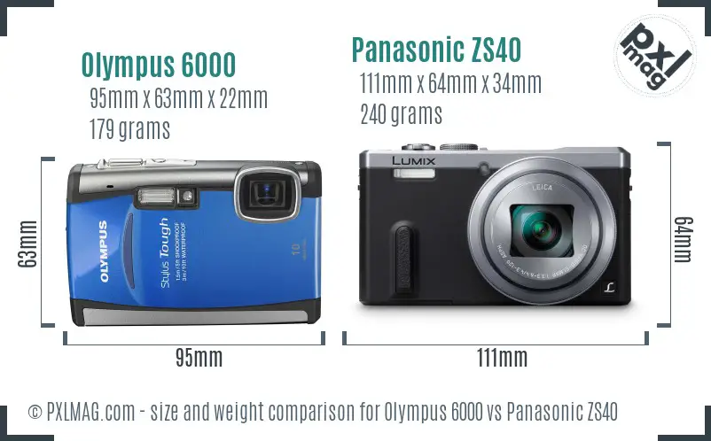 Olympus 6000 vs Panasonic ZS40 size comparison