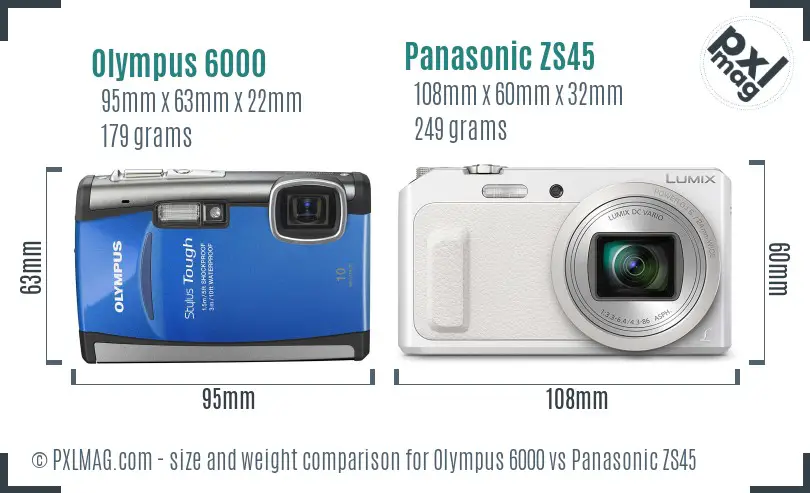 Olympus 6000 vs Panasonic ZS45 size comparison