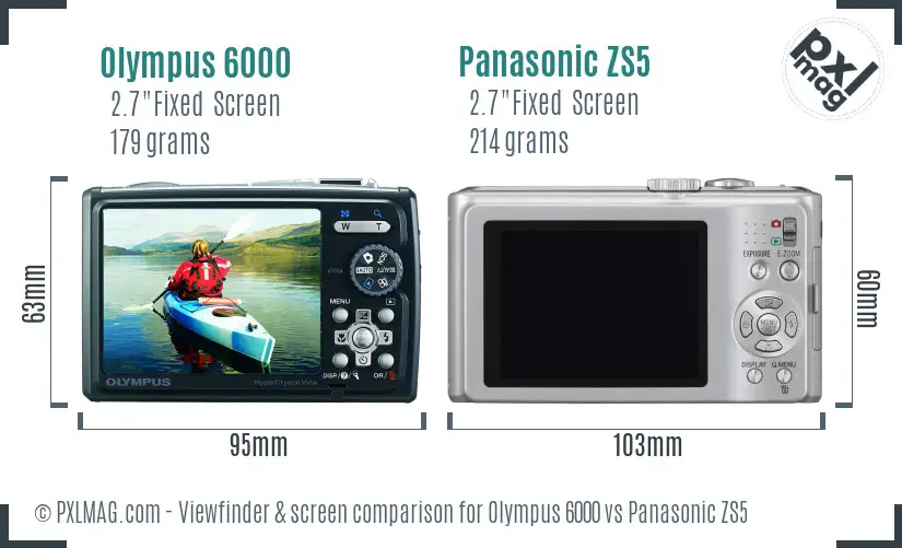 Olympus 6000 vs Panasonic ZS5 Screen and Viewfinder comparison