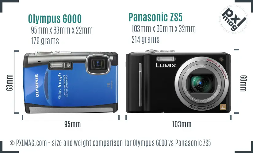 Olympus 6000 vs Panasonic ZS5 size comparison