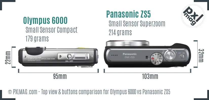 Olympus 6000 vs Panasonic ZS5 top view buttons comparison