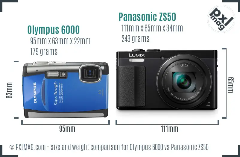 Olympus 6000 vs Panasonic ZS50 size comparison