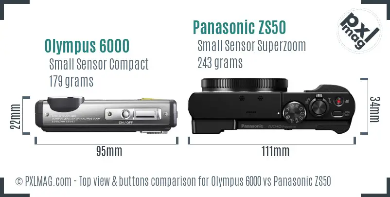 Olympus 6000 vs Panasonic ZS50 top view buttons comparison