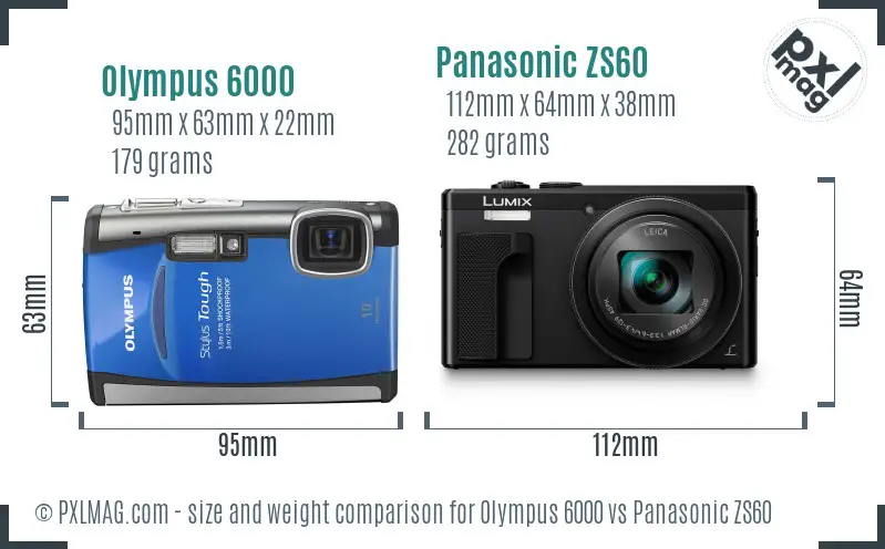 Olympus 6000 vs Panasonic ZS60 size comparison