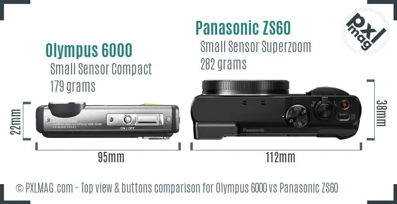 Olympus 6000 vs Panasonic ZS60 top view buttons comparison