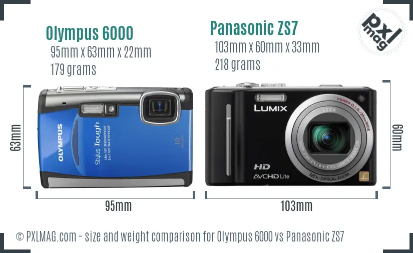 Olympus 6000 vs Panasonic ZS7 size comparison