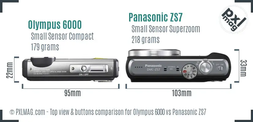 Olympus 6000 vs Panasonic ZS7 top view buttons comparison