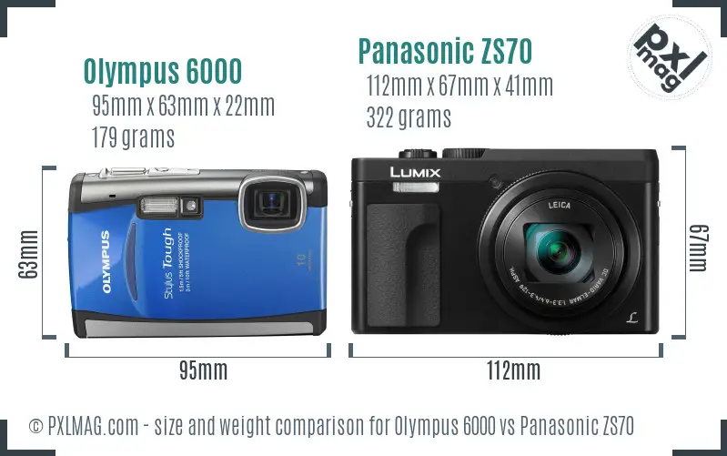 Olympus 6000 vs Panasonic ZS70 size comparison