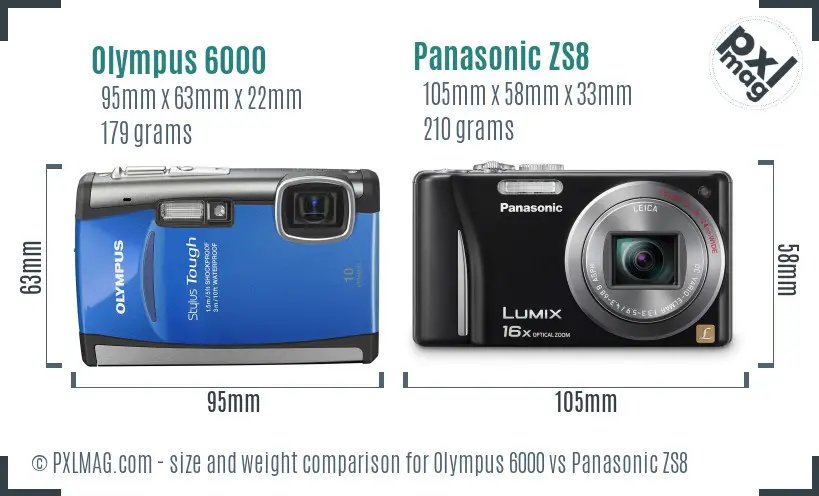 Olympus 6000 vs Panasonic ZS8 size comparison
