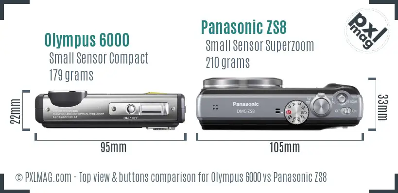 Olympus 6000 vs Panasonic ZS8 top view buttons comparison