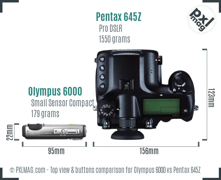 Olympus 6000 vs Pentax 645Z top view buttons comparison