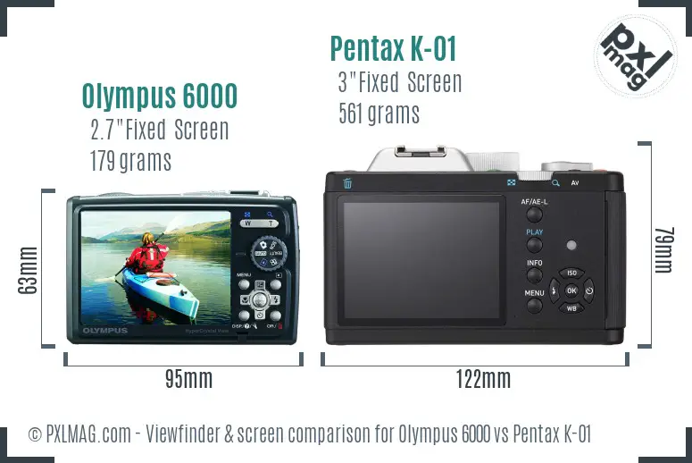 Olympus 6000 vs Pentax K-01 Screen and Viewfinder comparison