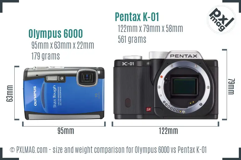 Olympus 6000 vs Pentax K-01 size comparison