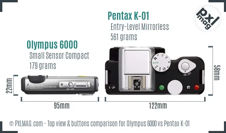 Olympus 6000 vs Pentax K-01 top view buttons comparison