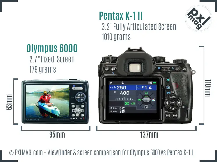 Olympus 6000 vs Pentax K-1 II Screen and Viewfinder comparison