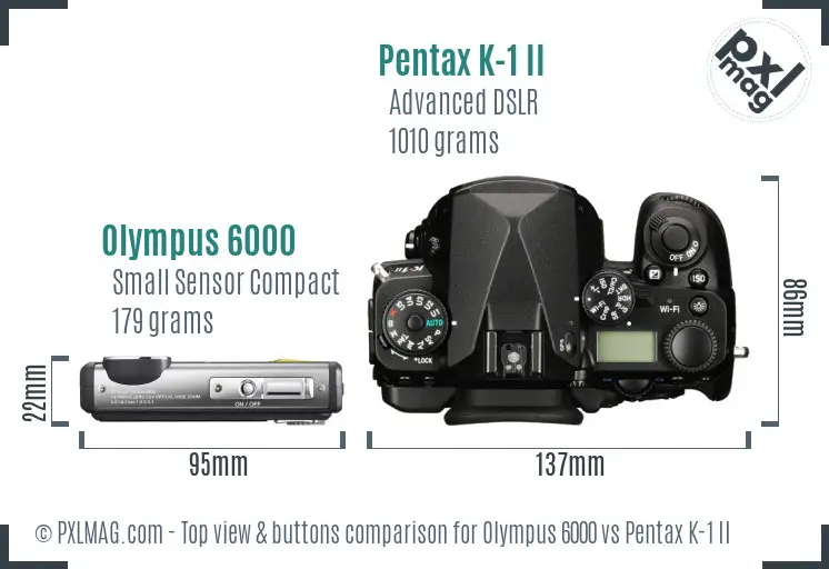 Olympus 6000 vs Pentax K-1 II top view buttons comparison