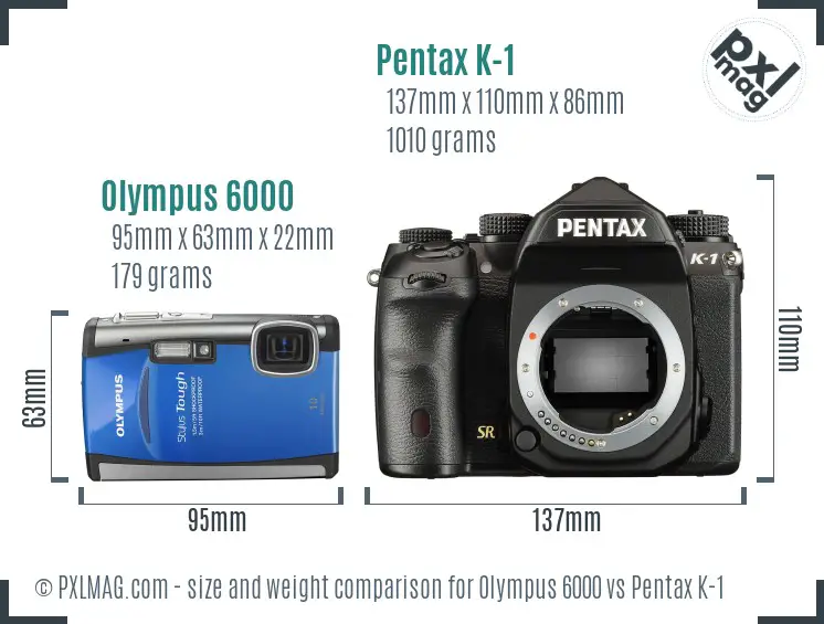 Olympus 6000 vs Pentax K-1 size comparison