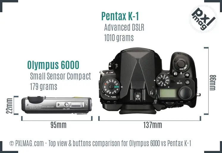 Olympus 6000 vs Pentax K-1 top view buttons comparison