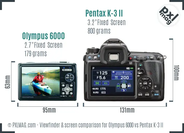 Olympus 6000 vs Pentax K-3 II Screen and Viewfinder comparison