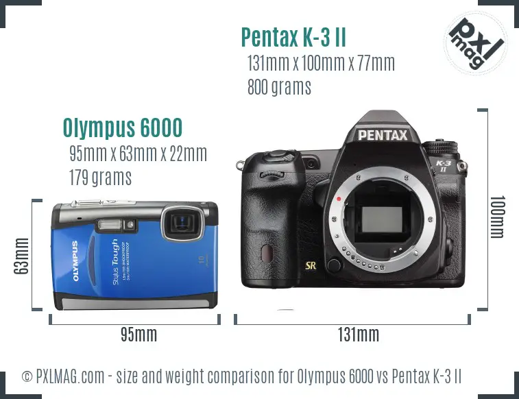 Olympus 6000 vs Pentax K-3 II size comparison