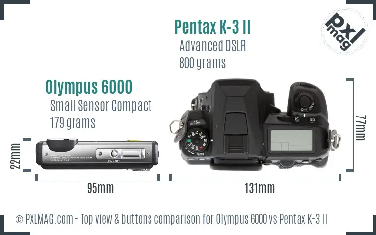 Olympus 6000 vs Pentax K-3 II top view buttons comparison